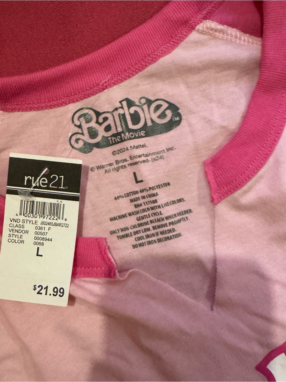 Women’s Barbie Baseball Crop Top size L / Barbie Baseball Jersey size L - Picture 3 of 3